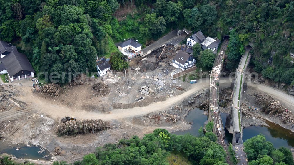 Altenahr from above - Flood damage and reconstruction construction sites in the floodplain of Ahr in Altenahr Ahrtal in the state Rhineland-Palatinate, Germany