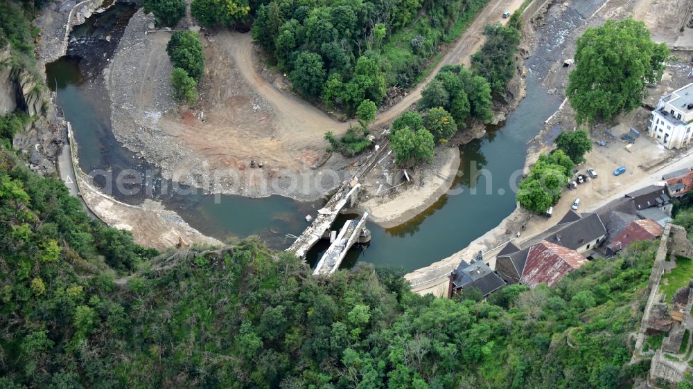 Altenahr from above - Flood damage and reconstruction construction sites in the floodplain of Ahr in Altenahr Ahrtal in the state Rhineland-Palatinate, Germany