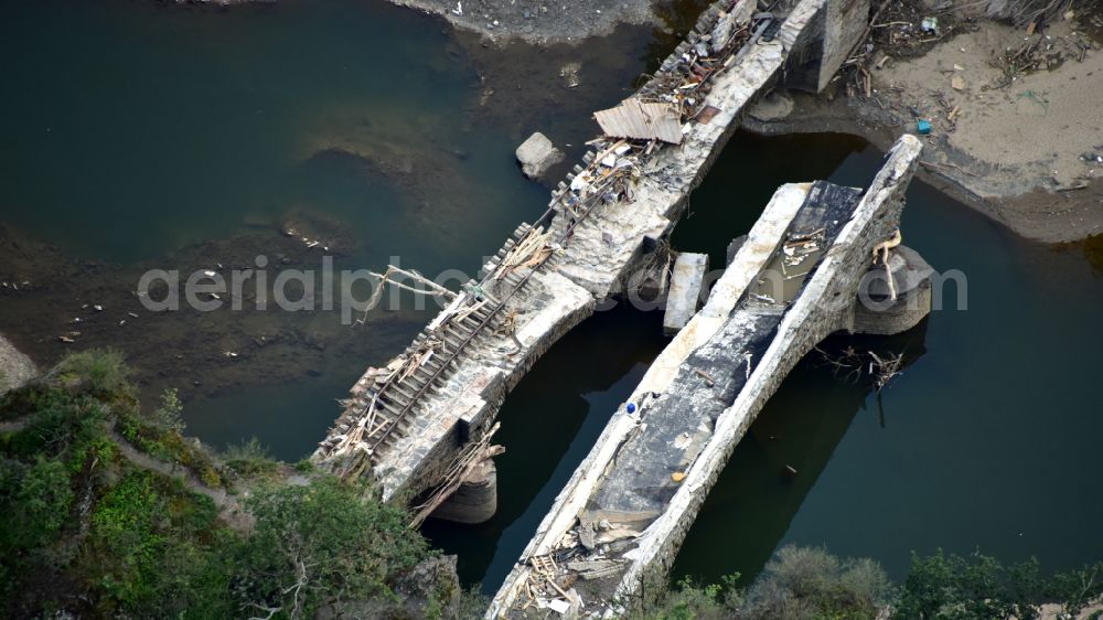 Aerial image Altenahr - Flood damage and reconstruction construction sites in the floodplain of Ahr in Altenahr Ahrtal in the state Rhineland-Palatinate, Germany