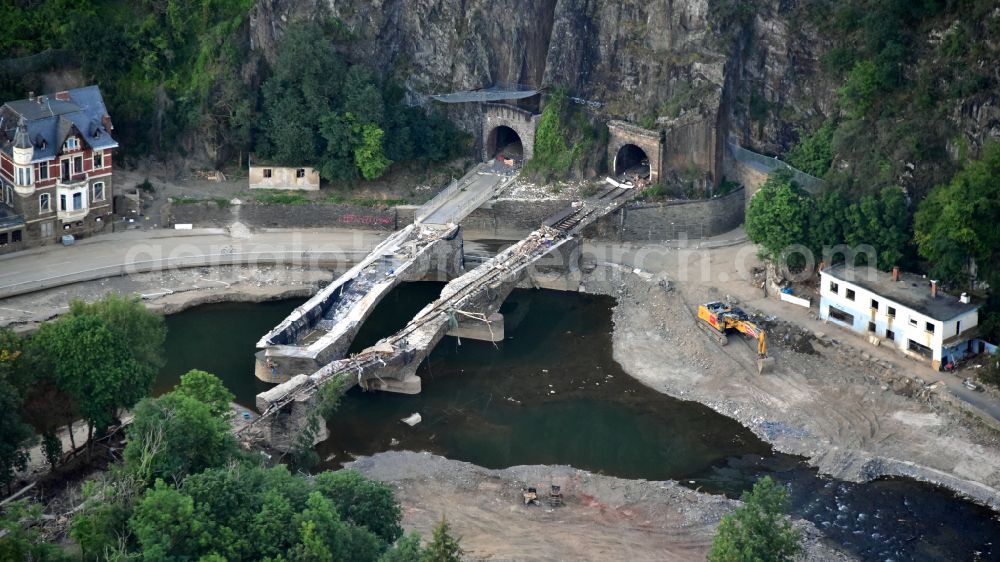 Aerial image Altenahr - Flood damage and reconstruction construction sites in the floodplain of Ahr in Altenahr Ahrtal in the state Rhineland-Palatinate, Germany