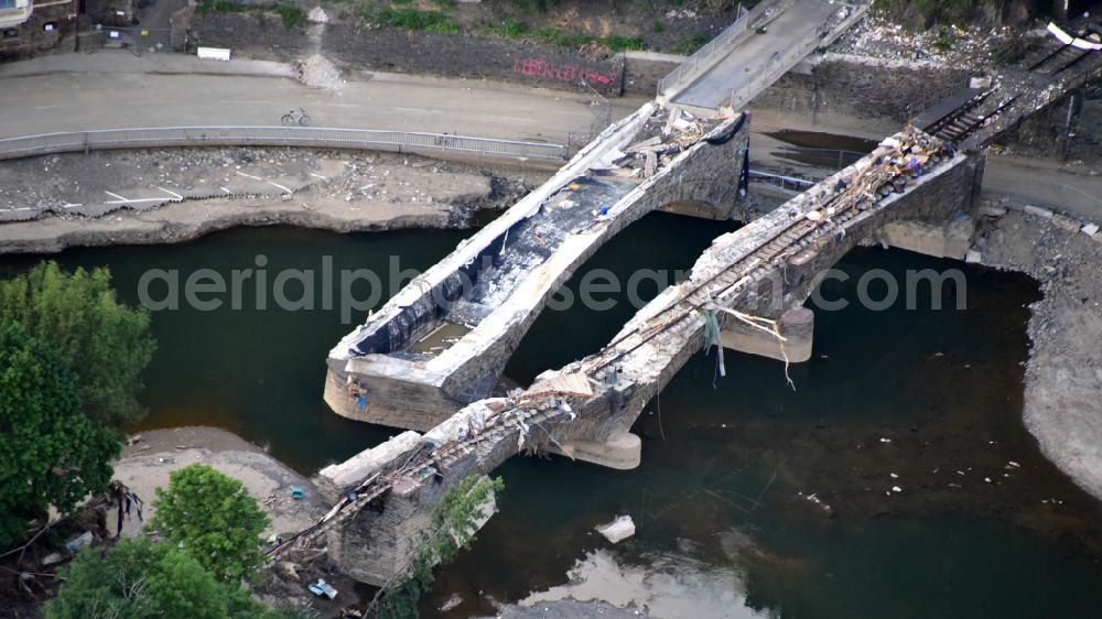 Altenahr from above - Flood damage and reconstruction construction sites in the floodplain of Ahr in Altenahr Ahrtal in the state Rhineland-Palatinate, Germany