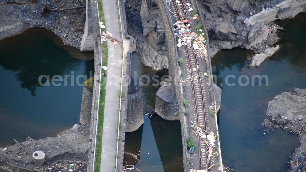 Altenahr from above - Flood damage and reconstruction construction sites in the floodplain of Ahr in Altenahr Ahrtal in the state Rhineland-Palatinate, Germany