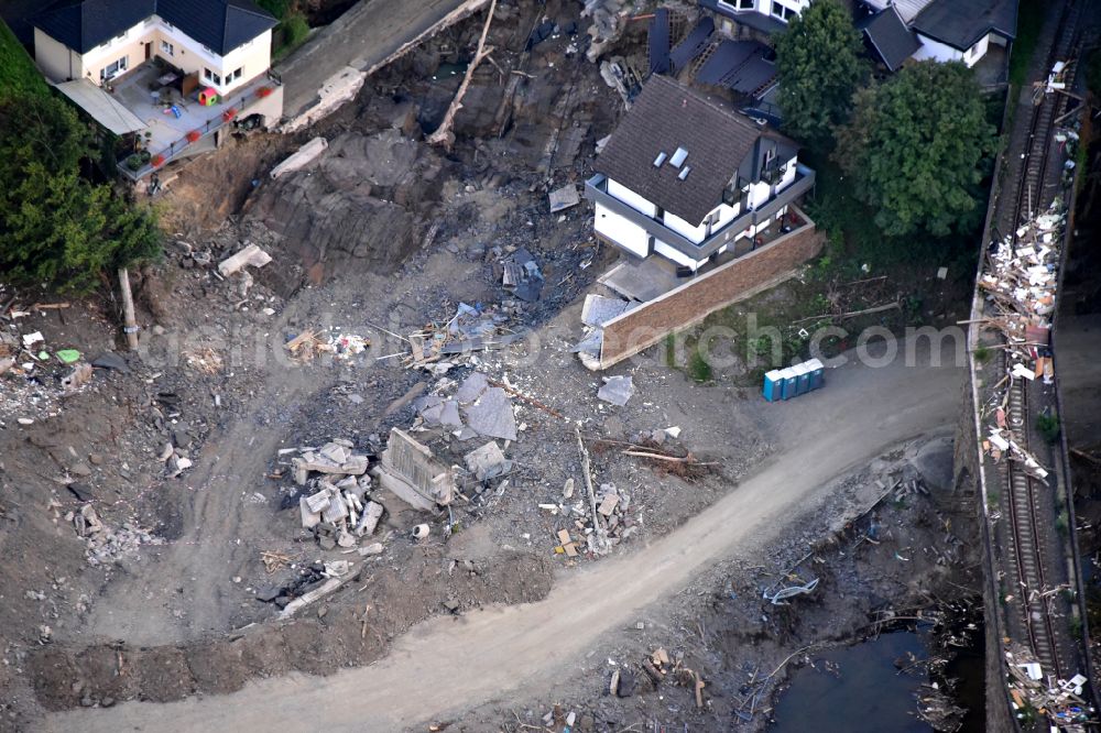 Altenahr from above - Flood damage and reconstruction construction sites in the floodplain of Ahr in Altenahr Ahrtal in the state Rhineland-Palatinate, Germany