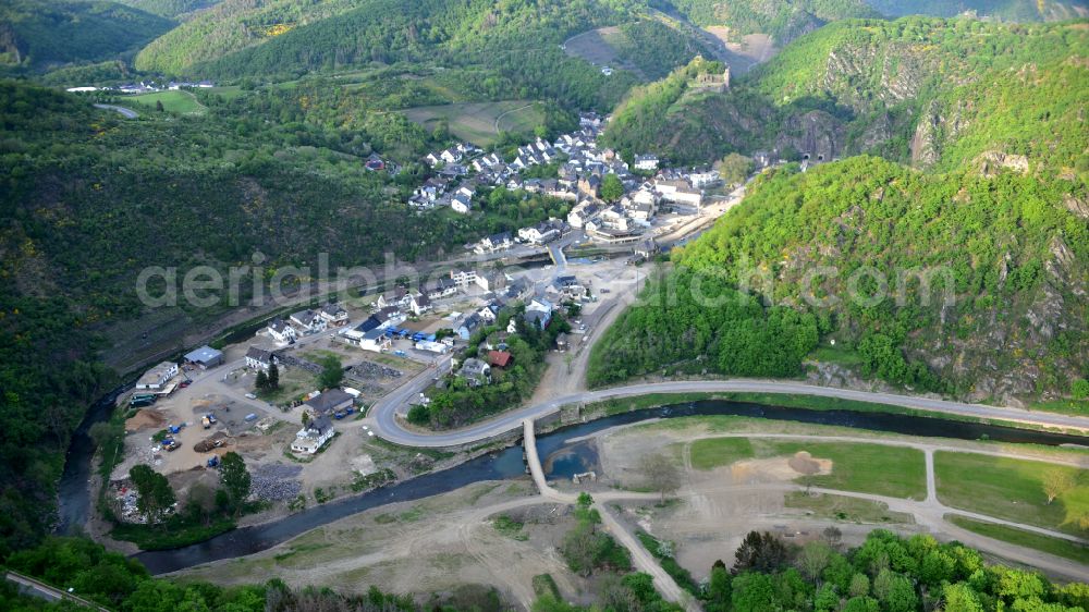 Altenahr from above - Flood damage and reconstruction construction sites in the floodplain of Ahr in Altenahr Ahrtal in the state Rhineland-Palatinate, Germany