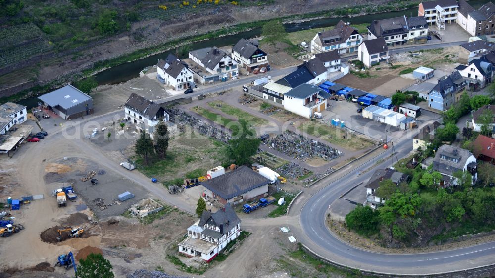 Aerial image Altenahr - Flood damage and reconstruction construction sites in the floodplain of Ahr in Altenahr Ahrtal in the state Rhineland-Palatinate, Germany