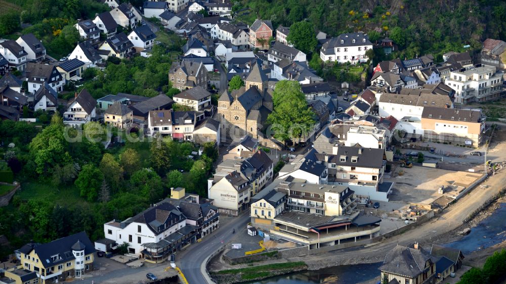 Aerial photograph Altenahr - Flood damage and reconstruction construction sites in the floodplain of Ahr in Altenahr Ahrtal in the state Rhineland-Palatinate, Germany