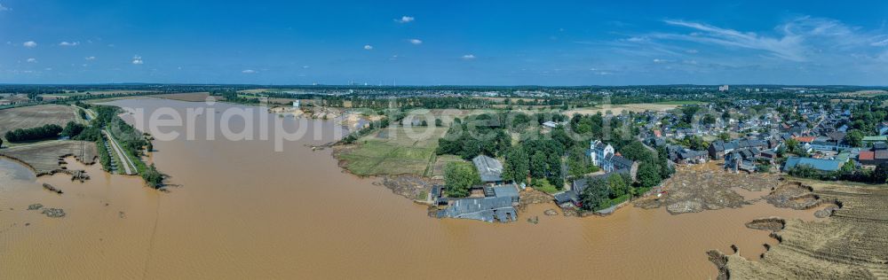 Aerial image Erftstadt - Flood situation and flooding, all-rousing and infrastructure-destroying masses of brown water in Erftstadt in the state North Rhine-Westphalia, Germany