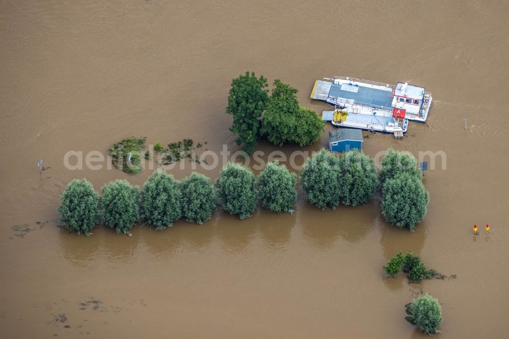 Aerial photograph Witten - Flood situation and flooding, all-rousing and infrastructure-destroying masses of brown water on the course of the river Ruhr in Witten at Ruhrgebiet in the state North Rhine-Westphalia, Germany