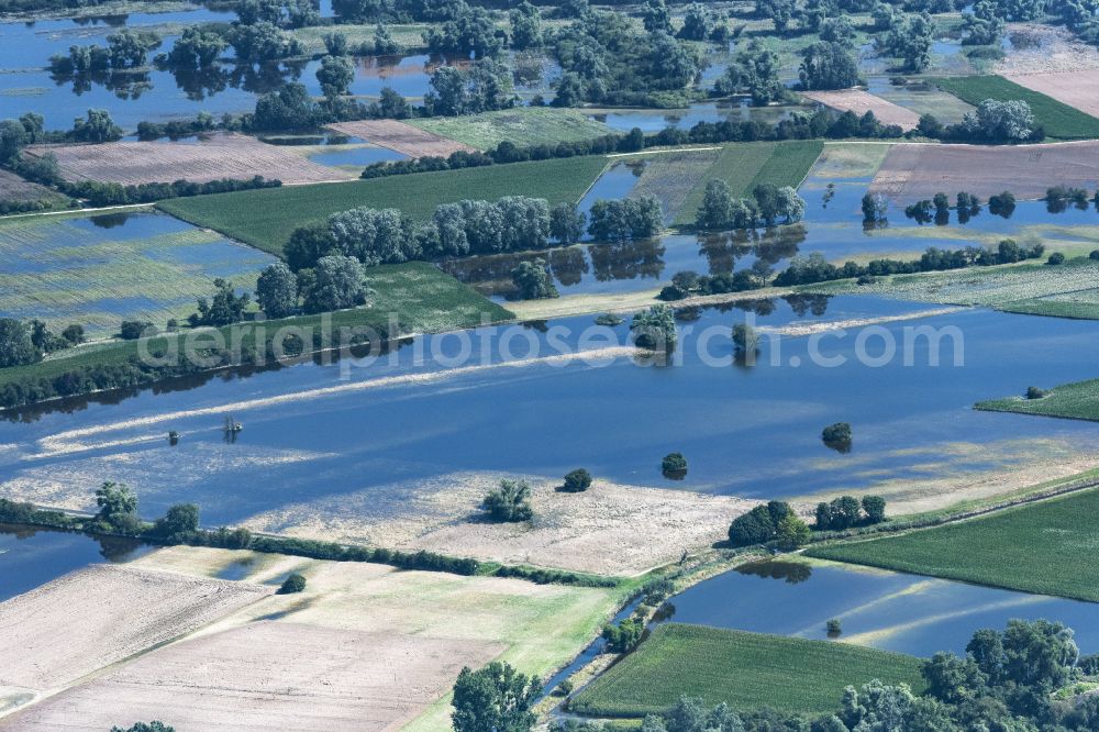 Aerial photograph Hockenheim - Flood situation and flooding, all-rousing and infrastructure-destroying masses of brown water in Hockenheim in the state Baden-Wuerttemberg, Germany