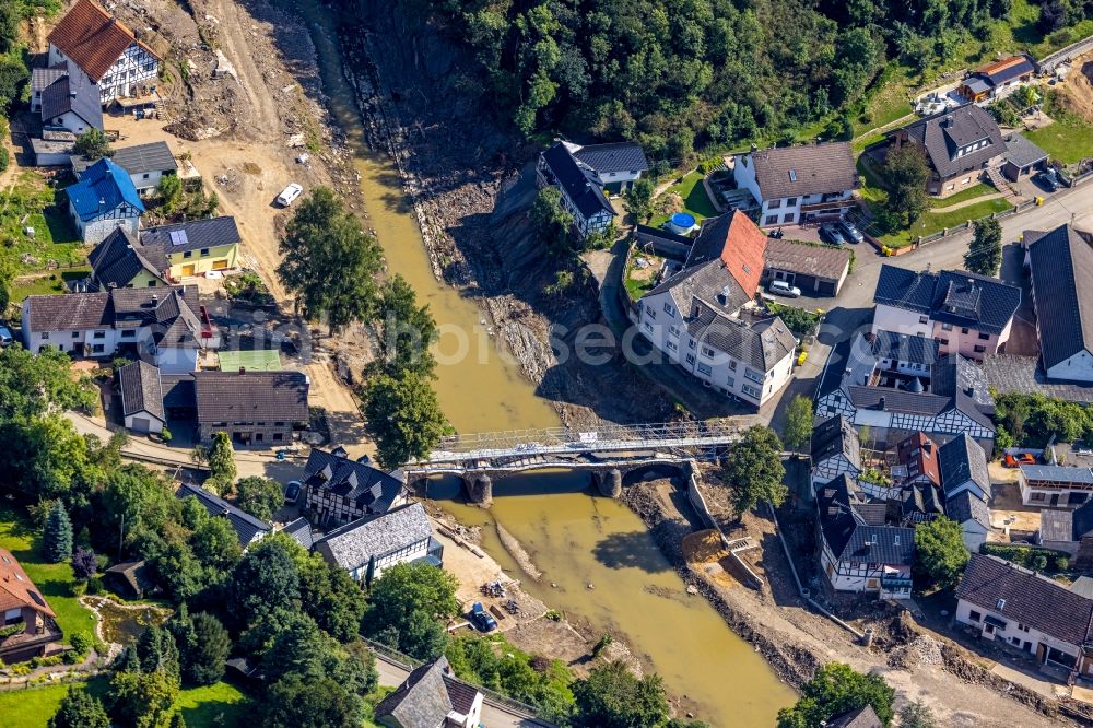 Aerial photograph Schuld - Flood damage and reconstruction construction sites in the floodplain on curse of Ahr in Schuld in the state Rhineland-Palatinate, Germany