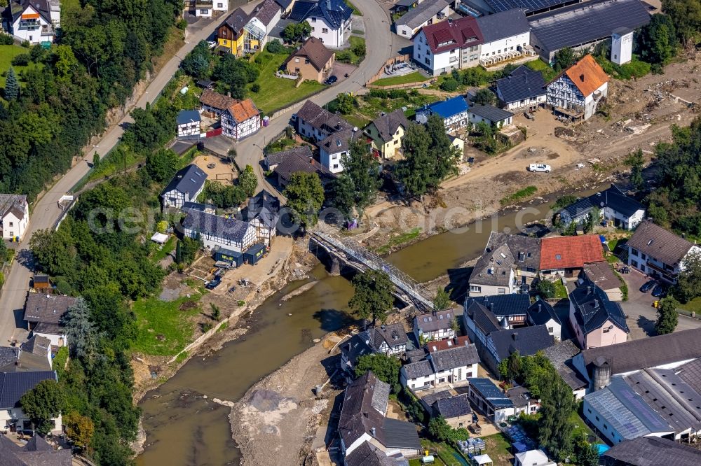 Aerial photograph Schuld - Flood damage and reconstruction construction sites in the floodplain on curse of Ahr in Schuld in the state Rhineland-Palatinate, Germany