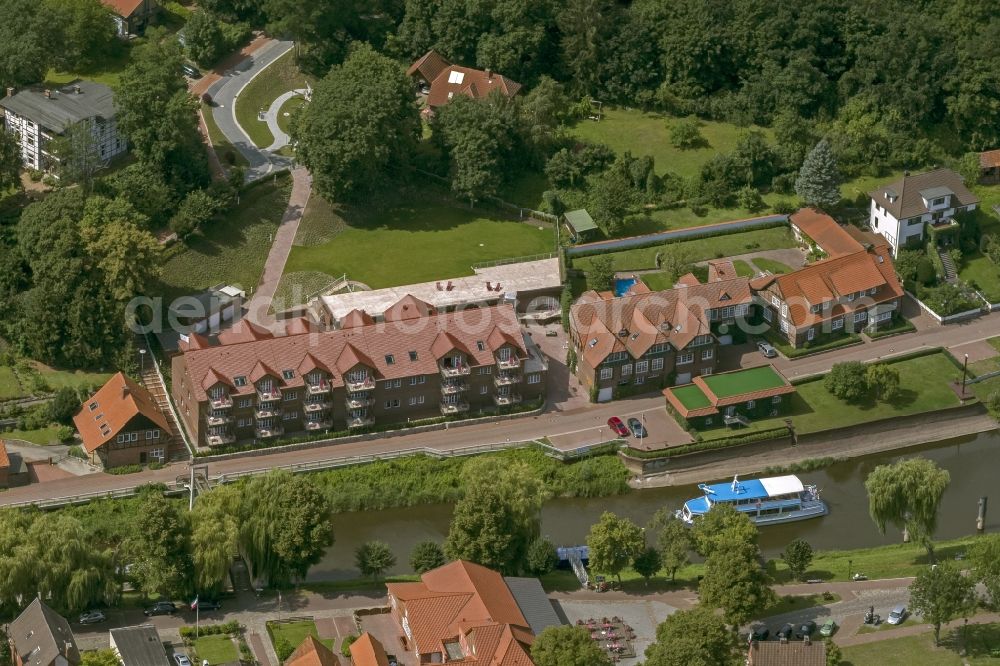 Aerial image Hitzacker - Flood control works on the shore area and lock Jeetzel Altjeetzel and on the outskirts of Hitzacker in Lower Saxony