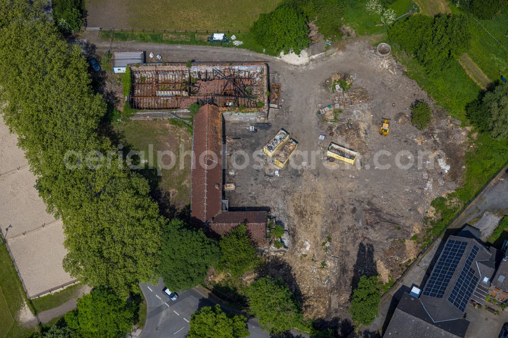 Dortmund from above - Ruins of Hof Schulte-Somborn, a farmstead and farm outbuilding with fire and fire damage on Somborner Strasse in the district of Somborn in Dortmund in the Ruhr area in the federal state of North Rhine-Westphalia, Germany
