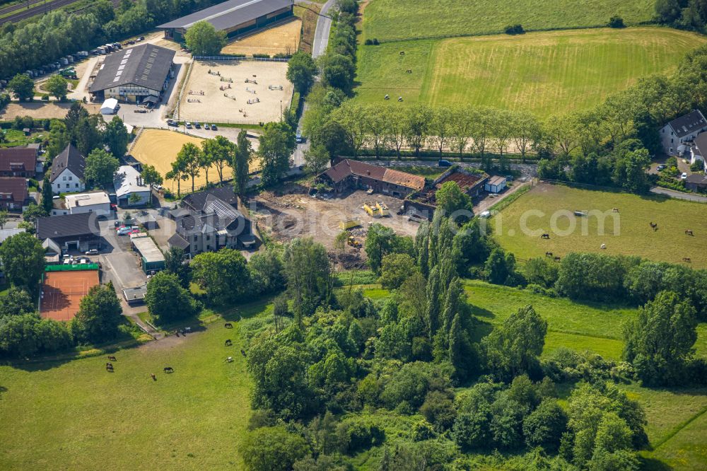 Dortmund from above - Ruins of Hof Schulte-Somborn, a farmstead and farm outbuilding with fire and fire damage on Somborner Strasse in the district of Somborn in Dortmund in the Ruhr area in the federal state of North Rhine-Westphalia, Germany