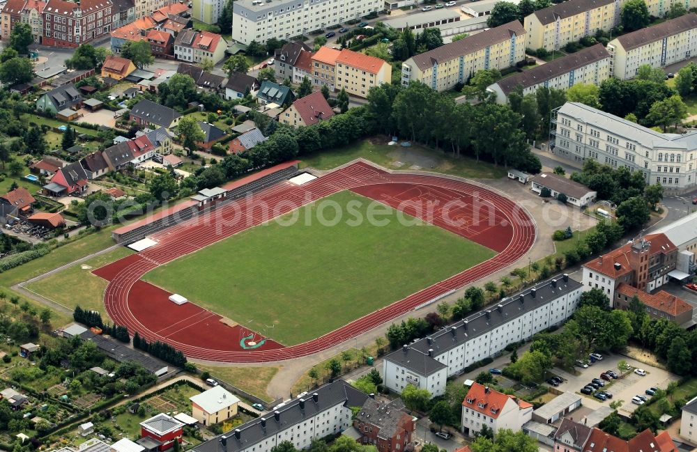 Aerial image Nordhausen - Is the Hohekreuz -sports field on the Tschenberg road in Nordhausen in Thuringia. The urban sports facility is suitable for ball sports such as football and athletics training and sporting events