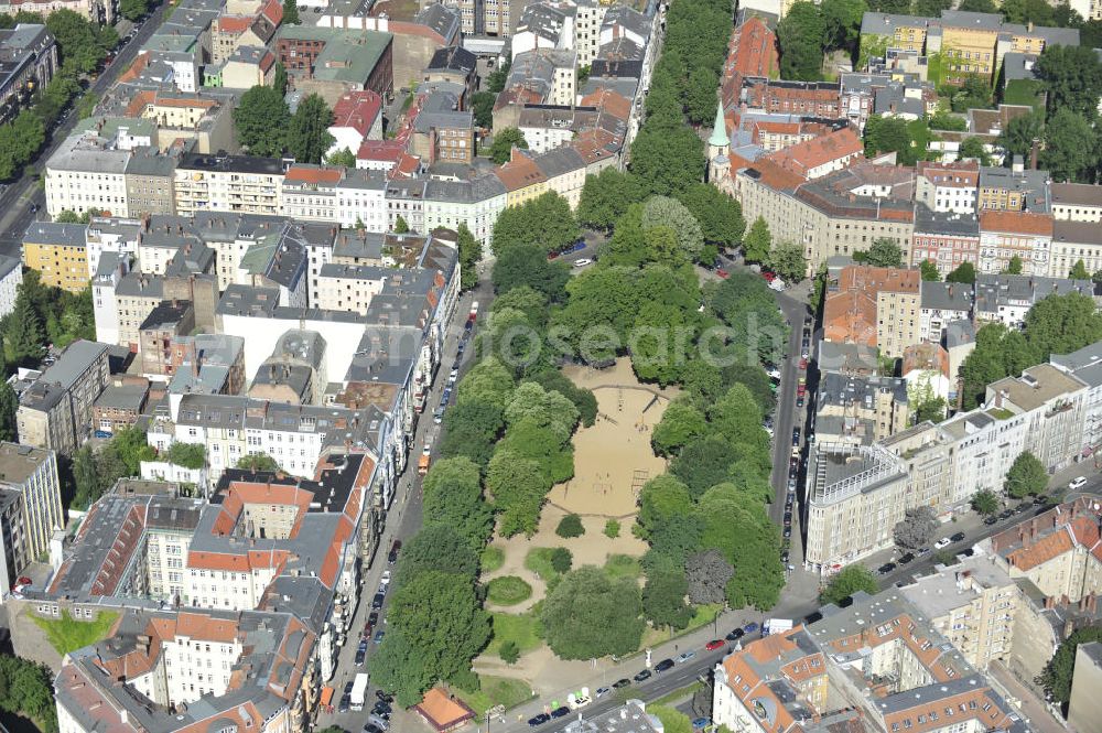 Berlin from above - The Hohenstaufen square in the Kreuzberg district was paved in 1875. It was formerly known as Zicken square, because the citizens once let their goats graze on that place