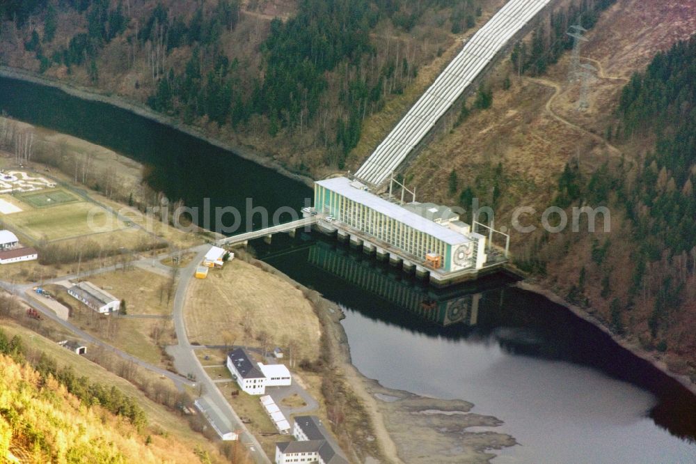 Aerial image Hohenwarte - View of the Hohenwarte reservoir and the Hohenwarte Dam in Hohenwarte in the district Saalfeld-Rudolstadt, in Thuringia, Germany. Operator is the Vattenfall Europe AG