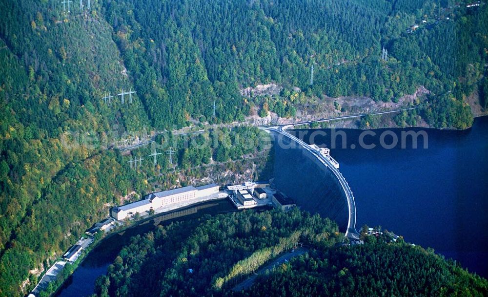 Aerial image Hohenwarte / Thüringen - Die Talsperre Hohenwarte ist die zweitgrößte Talsperre im Oberen Saale System. Hier wird das Pumpspeicherkraftwerk Hohenwarte betrieben. Die Talsperre erstreckt sich auf 27km Länge.