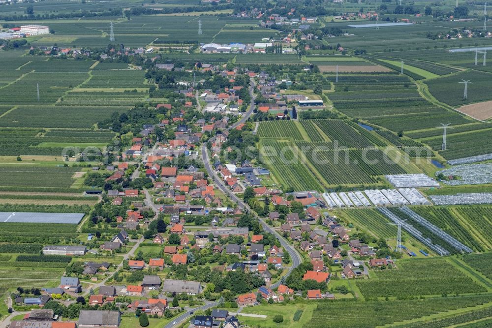 Hollern-Twielenfleth from above - Location in the fruit-growing area Altes Land Hollern in the federal state of Lower Saxony, Germany