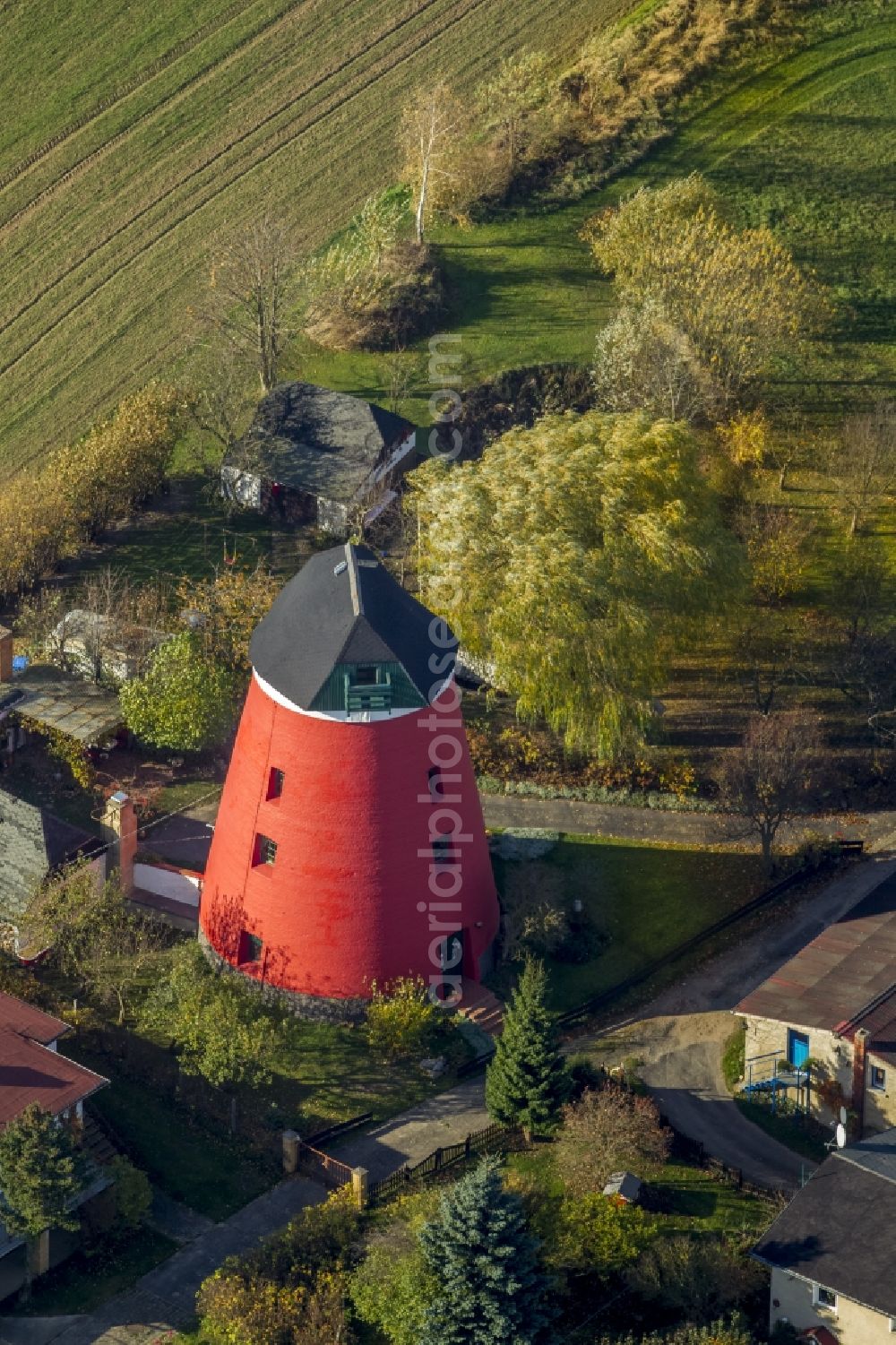 Woldegk from the bird's eye view: Dutch windmills - Mill Museum Woldegk in Mecklenburg - Western Pomerania