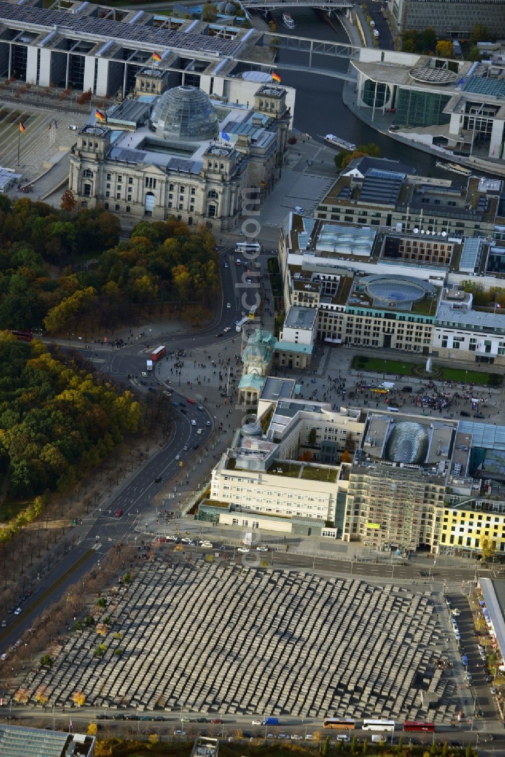 Berlin from above - View of the Holocaust Memorial in Berlin in the homonymous state