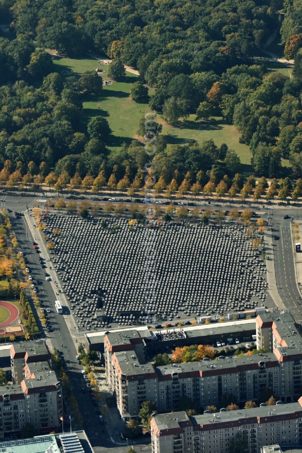 Aerial image Berlin - Holocaust Memorial in Berlin Mitte