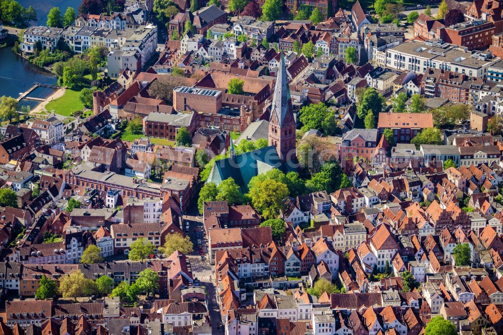 Lübeck from the bird's eye view: Holsten Gate in the city center of the old town - center of Luebeck in Schleswig-Holstein