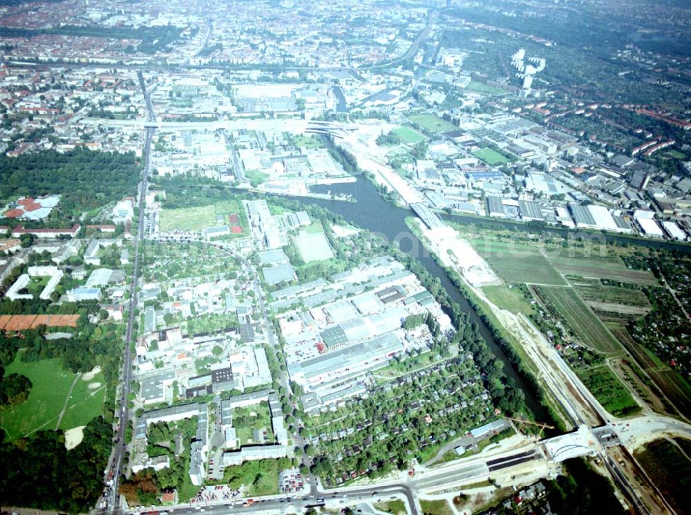 Berlin - Neuköln from above - 20.08.2002 Holzmarkt der Fa. Holz - Possling GmbH & Co. KG an der Haarlemer Straße 57 in 12359 BERLIN.