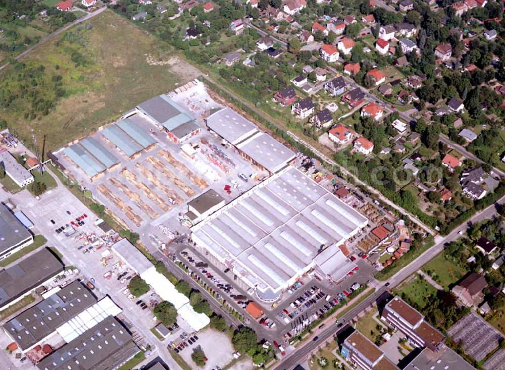 Berlin - Mahlsdorf from above - 20.08.2002 Holzmarkt der Fa. Holz - Possling GmbH & Co. KG an der Landsberger Straße 9 in 12623 BERLIN