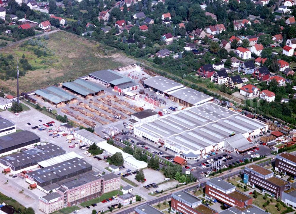 Berlin - Mahlsdorf from above - 20.08.2002 Holzmarkt der Fa. Holz - Possling GmbH & Co. KG an der Landsberger Straße 9 in 12623 BERLIN