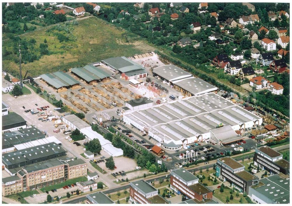 Aerial image Berlin - Mahlsdorf - 20.08.2002 Holzmarkt der Fa. Holz - Possling GmbH & Co. KG an der Landsberger Straße 9 in 12623 BERLIN