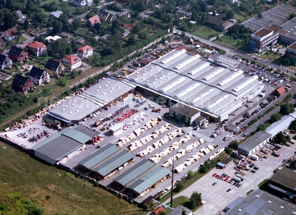 Berlin - Mahlsdorf from above - 20.08.2002 Holzmarkt der Fa. Holz - Possling GmbH & Co. KG an der Landsberger Straße 9 in 12623 BERLIN