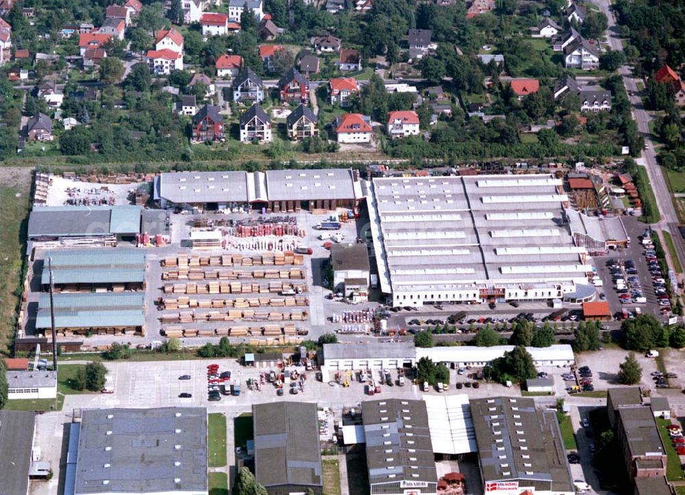 Aerial image Berlin - Mahlsdorf - 20.08.2002 Holzmarkt der Fa. Holz - Possling GmbH & Co. KG an der Landsberger Straße 9 in 12623 BERLIN