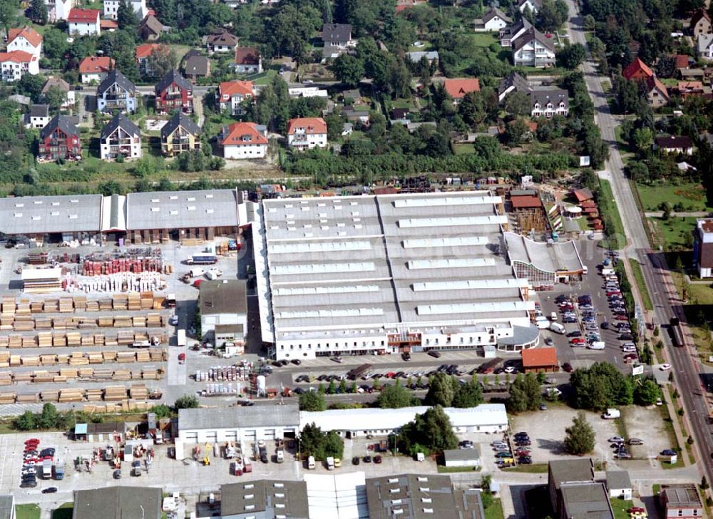 Berlin - Hellersdorf from above - 20.08.2002 Holzmarkt der Fa. Holz - Possling GmbH & Co. KG an der Landsberger Straße 9 in 12623 BERLIN.