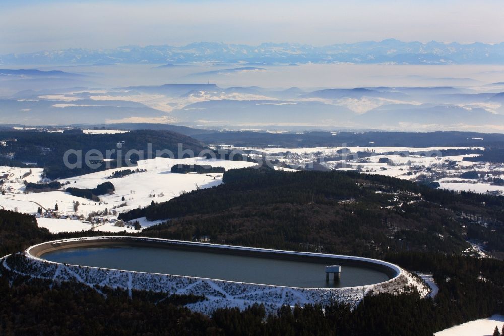 Aerial image Herrischried - High storage basin of the Schluchseewerk AG in Herrischried in the state Baden-Wuerttemberg. An additional storage basin is planned on the forest area behind