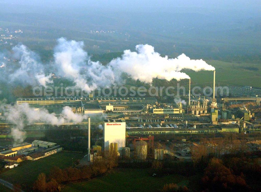 Aerial image Horn-Bad Meinberg - 09.12.2004 Horn-Bad Meinberg, Blick auf die Hornitex Werke. Hornitex Werke, Gebr. Künnemeyer GmbH & Co. KG, Bahnhofstraße 57, D – 32805 Horn-Bad Meinberg, Tel.: +49 (0) 52 34 / 8 48 – 00, Fax: +49 (0) 52 34 / 8 48 – 202, info@hornitex.de