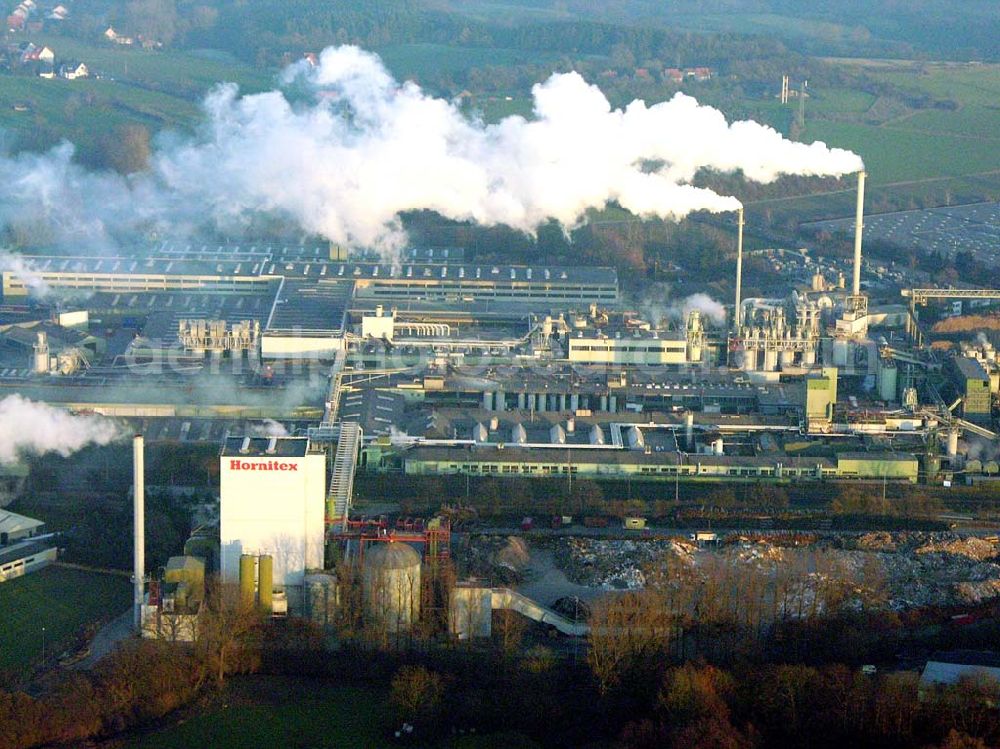 Horn-Bad Meinberg from above - 09.12.2004 Horn-Bad Meinberg, Blick auf die Hornitex Werke. Hornitex Werke, Gebr. Künnemeyer GmbH & Co. KG, Bahnhofstraße 57, D – 32805 Horn-Bad Meinberg, Tel.: +49 (0) 52 34 / 8 48 – 00, Fax: +49 (0) 52 34 / 8 48 – 202, info@hornitex.de