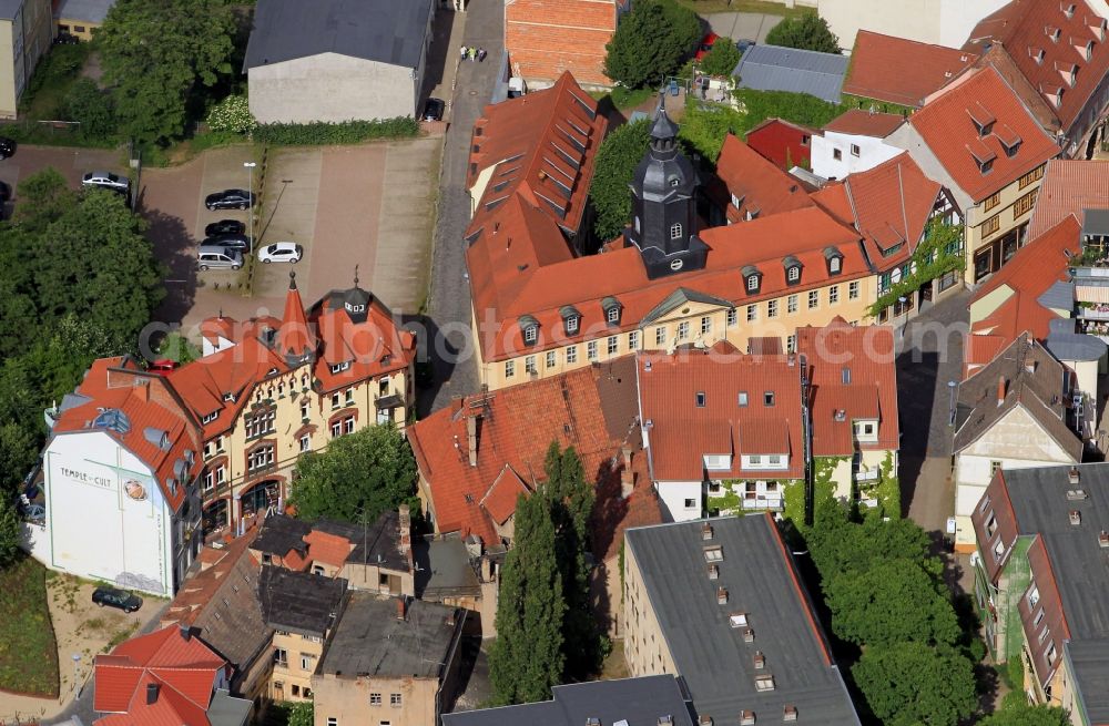 Aerial image Gotha - The historic Hospital of St. Mary Magdalene is located in the street Am Bruehl in Gotha in Thuringia. The present building was built in the early 18th century in Baroque style and has long been used as a hospital and a nursing home later. Today it is the Church of the Seventh-day Adventist Church as well as premises of various institutions