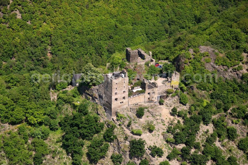 Kamp-Bornhofen from the bird's eye view: Hotel Burg Liebenstein in the forest area in Kamp-Bornhofen in the state of Rhineland-Palatinate