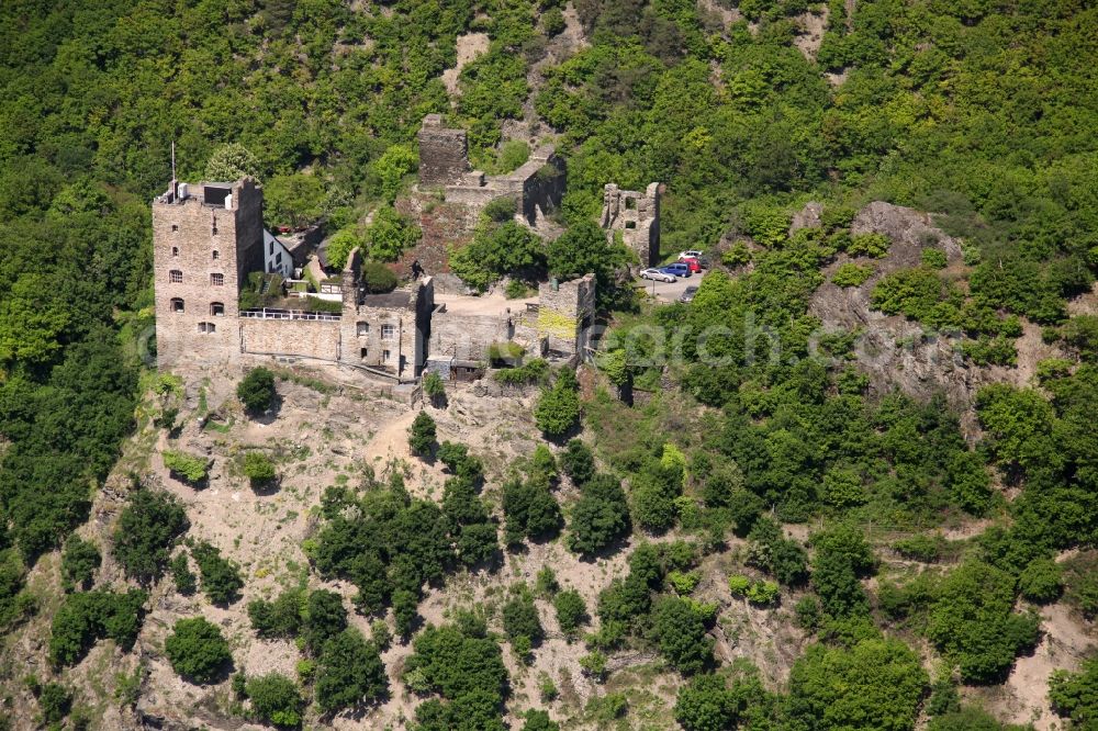 Aerial image Kamp-Bornhofen - Hotel Burg Liebenstein in the forest area in Kamp-Bornhofen in the state of Rhineland-Palatinate