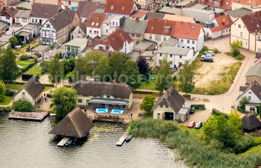 Krakow am See from above - Hotel-Cafe-Restaurant An der Seepromenade in Krakow am See in the state Mecklenburg - Western Pomerania