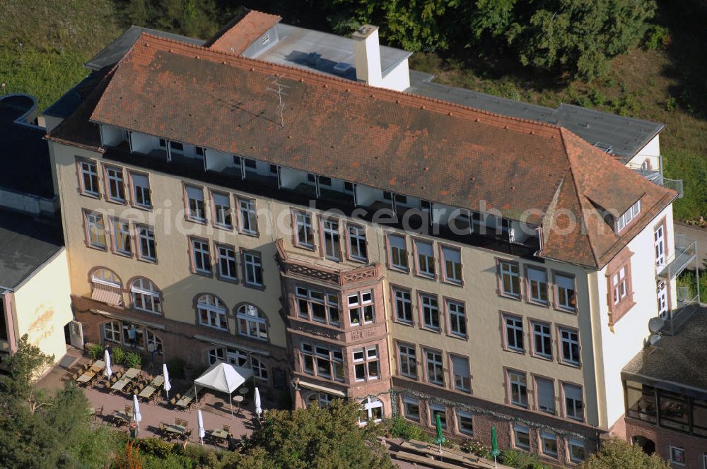 Aerial image Lohr am Main - Blick auf das Hotel Franziskushöhe in Lohr am Main Bayern. Das Gebäude besteht seit ca. 100 Jahren und wurde 1901 als Sanatorium für Lungenkranke erbaut. Ende der 60er Jahre erwarben Franziskanerinnen das Gebäude und wandelte es in ein Familienerholungsheim um. Im Jahr 2001 fand der Verkauf an Hermann Joha statt, der im April 2005 das Hotel und Restaurant eröffnete. Kontakt: Franziskushöhe, Rupertshüttener Straße 70, 97816 Lohr am Main, Tel. +49(0)9352 604 0, Fax +49(0)9352 604 250, Email: info@franziskushoehe.de