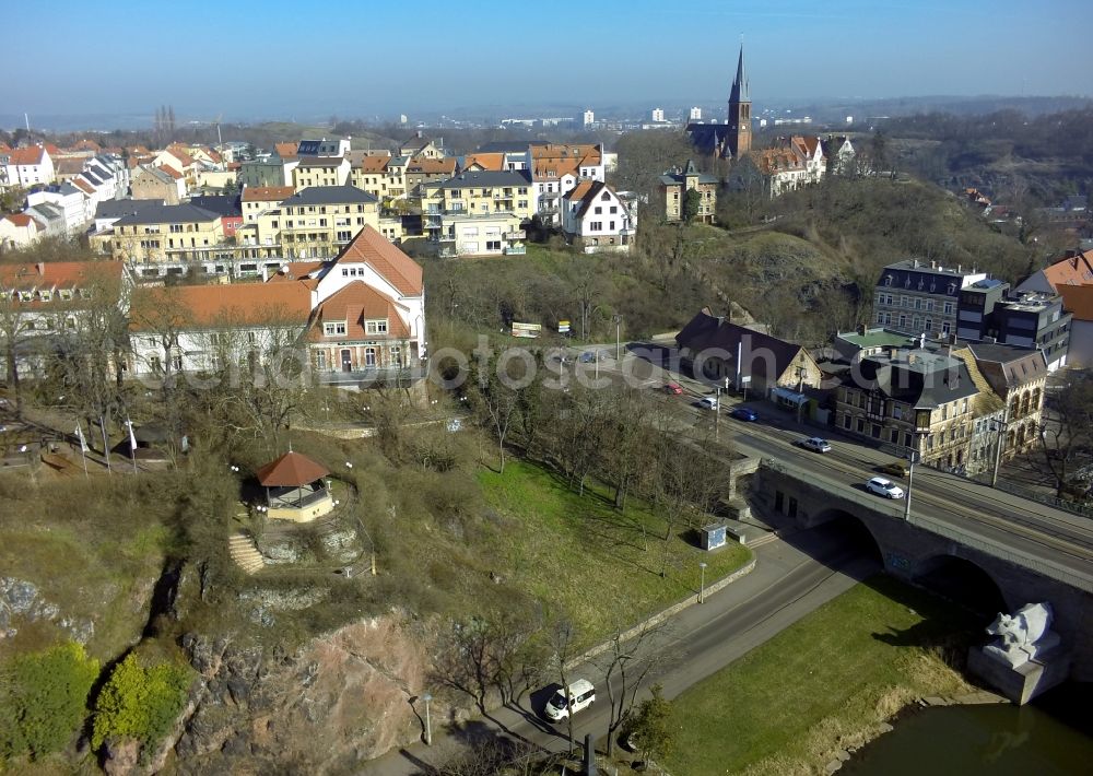 Aerial image Halle / Saale - Hotel and Restaurant Bergschaenke the banks of the Saale in Kroellwitz district in Halle (Saale) in Saxony-Anhalt