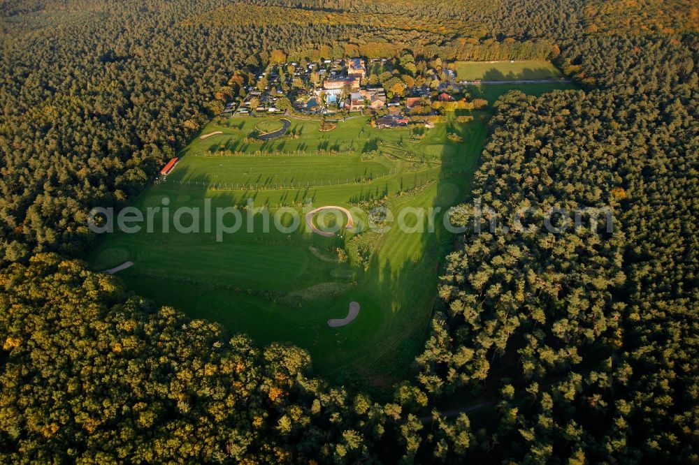 Aerial image Datteln - Hotel complex with golf course of Schnieder e.K. in a wooded area in Datteln in North Rhine-Westphalia