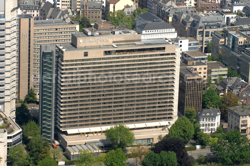 Aerial image Frankfurt am Main - Blick auf das Hotel InterContinental Frankfurt an der Wilhelm-Leuschner-Strasse 43 in 60329 Frankfurt am Main. View of the Hotel Inter Continental Frankfurt.