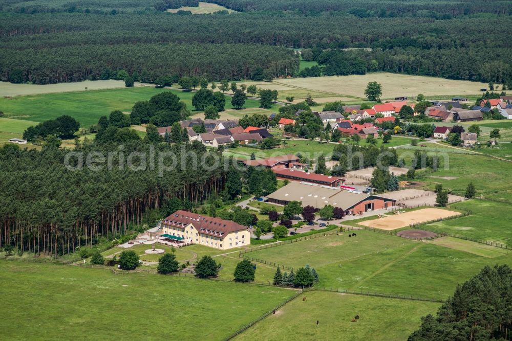 Niemegk from above - Hotel and Building of stables Neuendorf in Niemegk in the state Brandenburg, Germany