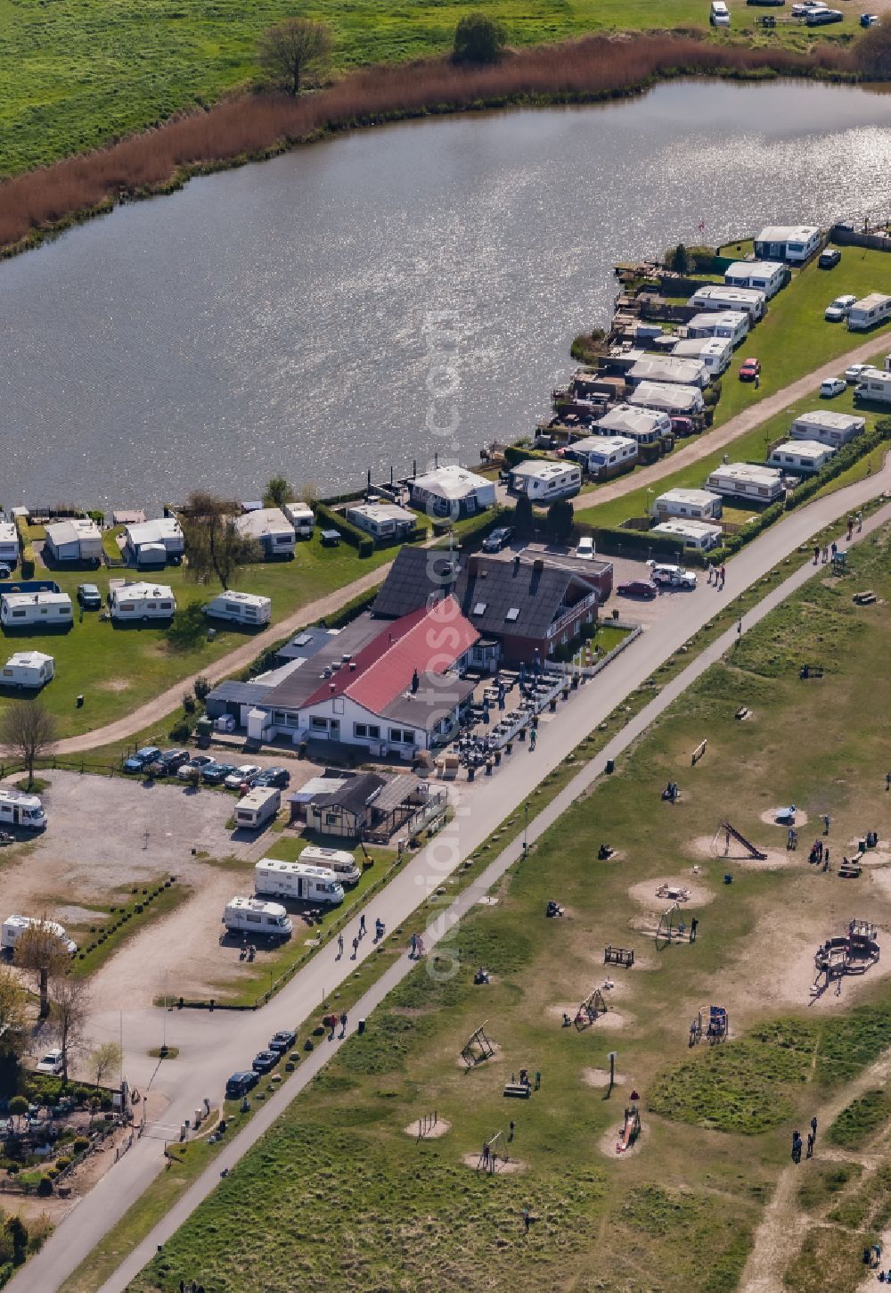 Aerial image Langballig - Hotel Ostsee - Anker and restaurant Strandterrasse and campsite in Langballigau in the state Schleswig-Holstein, Germany