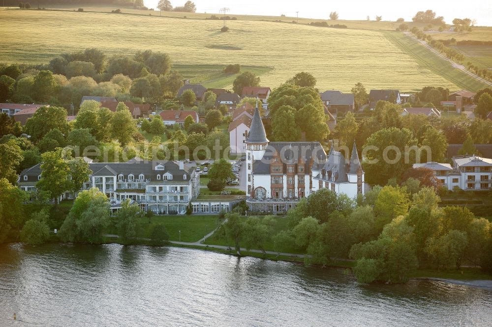 Klink from above - View of the hotel castle Klink at the shore of Mueritz in Klink in the state of Mecklenburg-West Pomerania