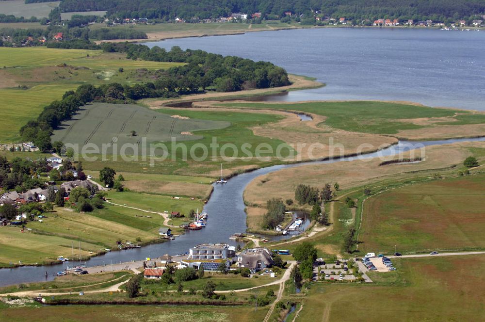 Aerial image Baabe - Blick auf das Hotel Solthus am See auf der Insel Rügen im Ostseebad Baabe. Im Hintergrund eigener Bootsanlegesteg in der Mündung / Verbindung der Having Bucht und dem Selliner See. Kontakt: Hotel Solthus Betriebsgesellschaft mbH, Bollwerkstrasse 1, 18586 Ostseebad Baabe / Rügen, Tel. +49(0)38303 8716-0, Fax +49(0)38303 8716-99, e-mail: info@solthus.de