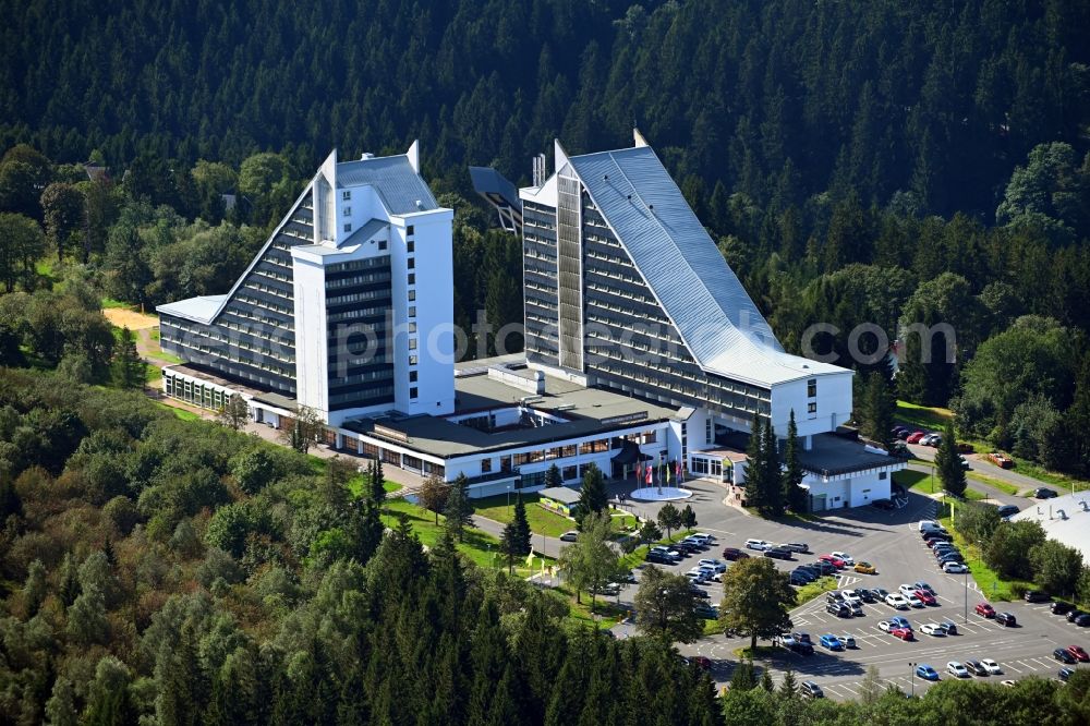 Aerial image Oberhof - High-rise building of the hotel complex Ahorn Panorama in Oberhof in the state Thuringia, Germany